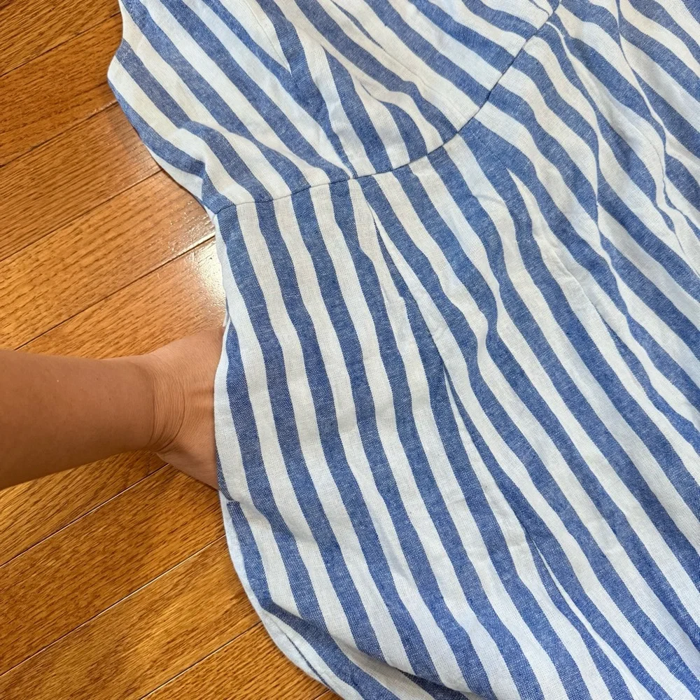 Old Navy Striped Midi Fit & Flare Linen Dress Women’s Medium Blue White Coastal - Picture 4 of 7
